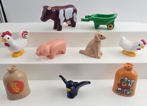 LOTE 9 Piezas PLAYMOBIL 123 Animales de Granja VACA Cerdo PERRO Cuervo Pollos Carro - Imagen 1 de 4