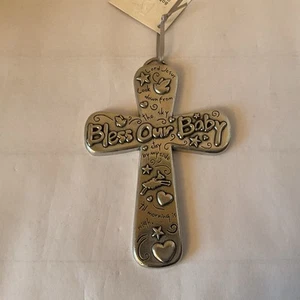 Neu Segne unser Baby Zinn Christliches Kreuz Segne dieses Kind Taufe Schmuckstück - Bild 1 von 4