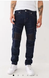 True Religion Rocco Cargo Moto Relaxed Skinny Jeans dunkelblau Herren Größe 30 x 31 - Bild 1 von 13