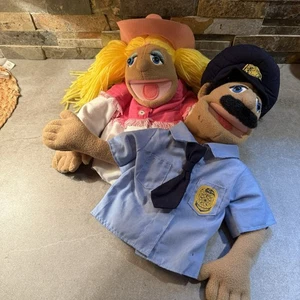 Melissa And Doug Police Officer Hand Puppet Cow Girl Lot Of 2 - Picture 1 of 11