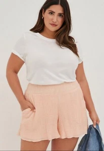 Torrid peach textured gauze high rise shorts smocked waist size 3X B39 - Picture 1 of 7