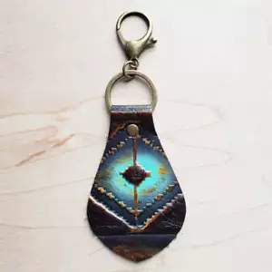 Embossed Leather Key Chain - Blue - Picture 1 of 2