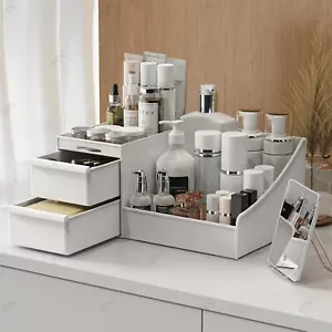 XL Large Make Up Organiser Cosmetic Vanity Case Box 2 Drawers Skincare Storage - Picture 1 of 18