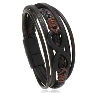 New Infinity Knot Braided Leather Black & Brown Fashion Bracelet - Free Shipping - Picture 1 of 21