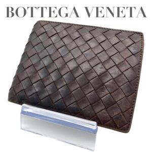 BOTTEGA VENETA Intrecciato Leather Bi-Fold Compact Wallet Brown #0509
