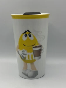 M&M’s World Character Yellow Ceramic Coffee Tea Tumbler Mug With Black Lid - Picture 1 of 5