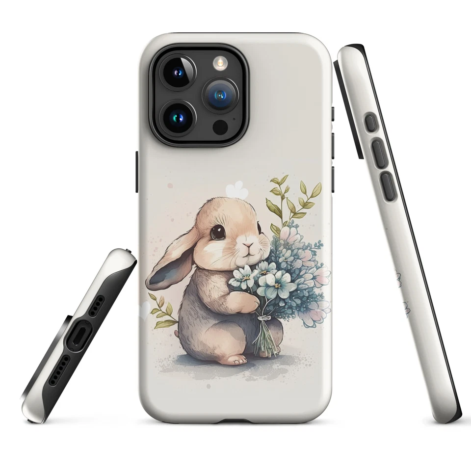 iPhone Case Beige Floral Bunny Rabbit Tough Phone Case - Image 1 of 1