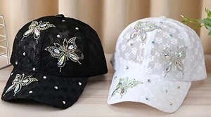 Butterfly Lace Baseball Cap with Sparkling Rhinestones Choose COLOR - Picture 1 of 8