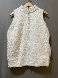 NWT Rachel Zoe Women Collared Two-Way Zipper Fuzzy Knit Sweater Vest SZ M Cream - Picture 1 of 14