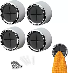 round Adhesive Push Towel Hooks for Kitchen, Hand and Dish Towels, Grey, 4 Pack - Picture 1 of 12