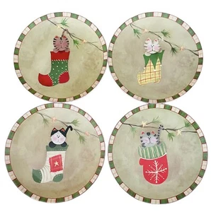 Set 4 piatti insalata/dessert Oneida Fiddlestix STOCKING CATS diametro 8,25” - Foto 1 di 4
