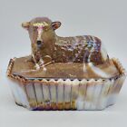 Westmoreland Glass Lamb in Picket Fence Butterscotch Slag Carnival Dish 5.5&quot; VTG