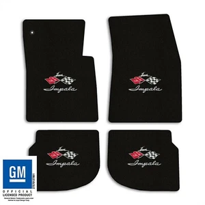 1961-1962 Chevrolet Impala - Black Classic Loop Carpet Floor Mats - Flags Logo - Picture 1 of 12
