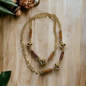 Vintage Avon Sienna Sunset Necklace Brown Gold Tone Long 1995 - Picture 1 of 7