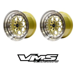 15X8 VMS RACING REVOLVER GOLD POLISHED WHEELS 4X100 and 4X114 SET OF TWO - Picture 1 of 3