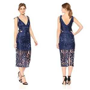 Finders KEEPERS Women's Alchemy Lace Midi Dress size S Navy Blue Embroidered K - Picture 1 of 12