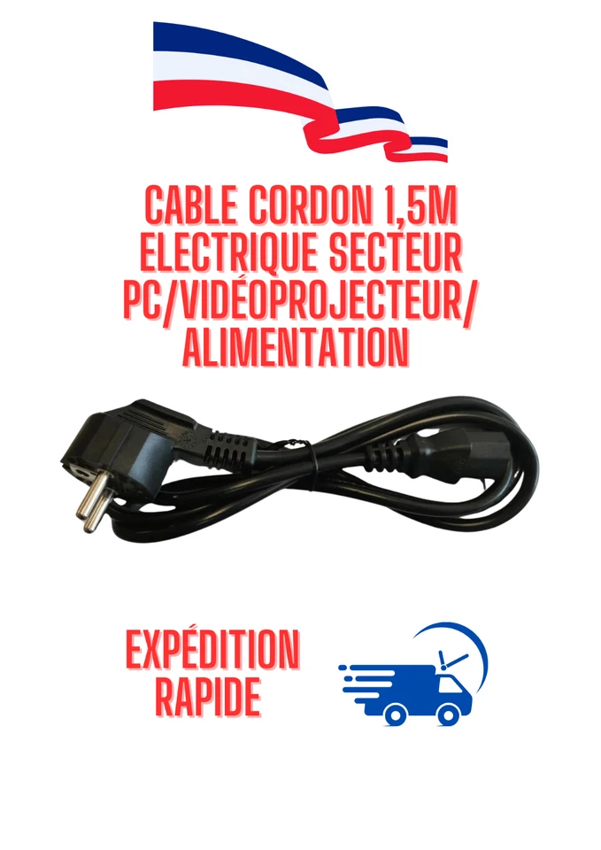 CABLE CORDON 1,5M Electrique Secteur PC/Vidéo-projecteur/Alimentation etc. - Photo 1/4