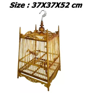 17 Sticks Handmade Thai Head Teak Wood Bird Cage Stencil Bamboo with Hanger+Trac - Picture 1 of 8