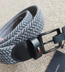 90 (32") or 100 (36") TOMMY HILFIGER Iron Grey Elastic BELT / Leather Trim New - Picture 1 of 9