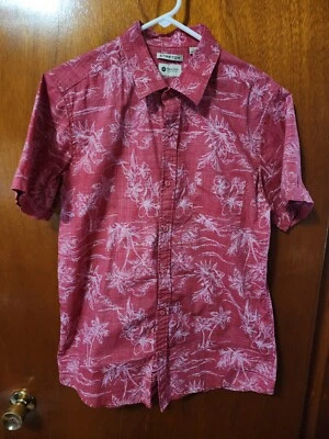 Camisa hawaiana de manga corta floral roja Haggar grande con botones para hombre Foto 1 de 4