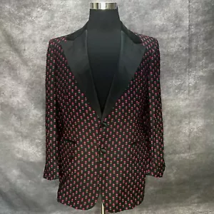 VTG After Six Flower Print Tuxedo Suit Jacket Mens 41R Black Mod Retro Velvet - Picture 1 of 12