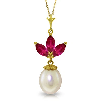 4.75 CTW 14K Solid gold fine Necklace 16-24" pearl Ruby - Image 1 of 4