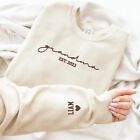Personalized Embroidered Grandma Sweatshirt With Kids Name On Sleeve, For Grandm