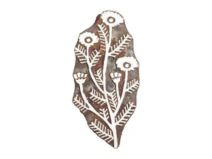 Floral Poppy Wooden Stamp 4.8 x 10cm Indian Hand Carved Printing Block - Picture 1 of 3