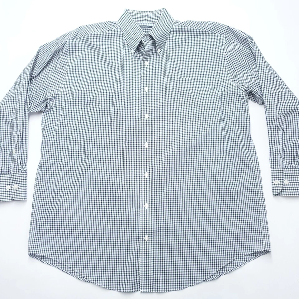 Camisa social masculina Nautica 17 32/33 azul branca xadrez sem ferro manga longa formal - Imagem 1 de 4