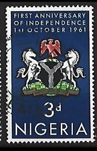 1961 - Nigeria First Anniversary of Independence / Coat of Arms 3d Used SG#106