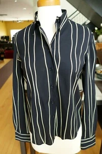 Giorgio Armani Black Label vintage black & tan striped button blouse sz 40 silk - Picture 1 of 12