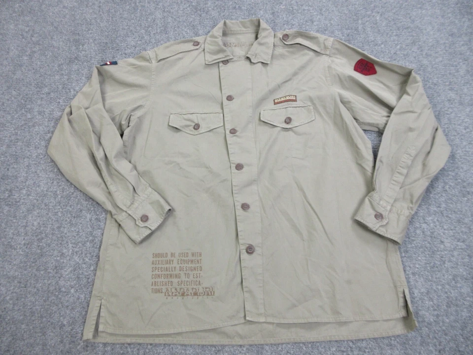 Camisa Napapijri Para Hombres Grande Verde Abotonada Militar Utilidad Bolsillo Exterior Foto 1 de 4