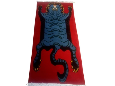 Alfombra de lana tradicional roja anudada a mano nepalí - 60 nudos, 90x190 cm Foto 1 de 4