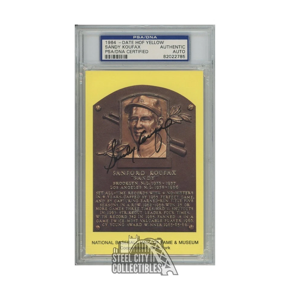 Sandy Koufax Autographed Los Angeles Dodgers Hall of Fame Postcard - PSA/DNA - Image 1 of 1