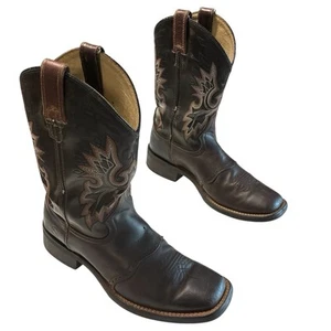 Refurbished DOUBLE H Men's Work Western Boots Brown leather cowboy size 9 Stitch - Picture 1 of 15