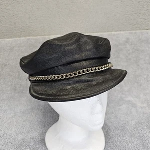 Leder Biker Cap mit Kette Made in USA Matrosenmütze OSFM Strapback schwarz - Bild 1 von 19