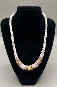 Vintage Spiny Oyster Shell Heishi Necklace  19" Long Orange and White Beautiful - Picture 1 of 7