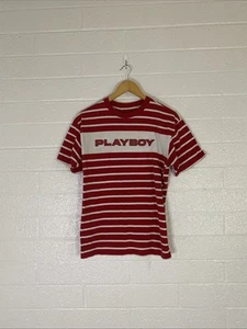 Medium Red And White Playboy Vintage Looking Streetwear Stripped T Shirt - Picture 1 of 6