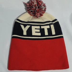 YETI Retro Tejido Sombrero Gorro Pompón Rojo Blanco Azul Talla Única - Imagen 1 de 3