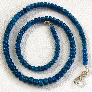 Collar de piedras preciosas de cuentas rondelle lisas de apatita azul de 4,5-6 mm 16" Madagascar - Imagen 1 de 7