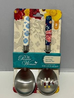 PIONEER WOMAN Keepsake Floral 2024 Stainless Serving Spoon Set 2 NEW NLA Retired - Image 1 of 3