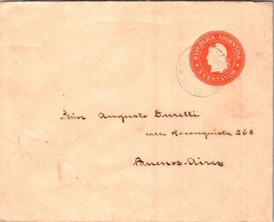 ARGENTINA 1902 POSTAL HISTORY VINTAGE STATIONERY COVER ADDR & POSTMARK - Image 1 of 2