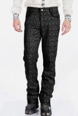 Victorian Black Brocade Men's Trouser Steampunk Handmade Gothic Vintage Pant - Image 1 of 2
