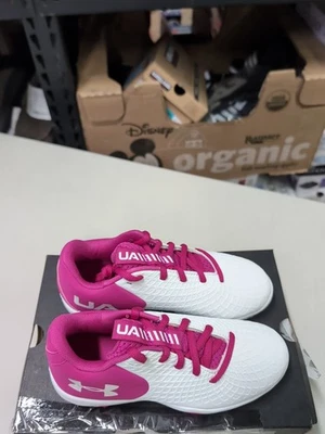 Zapato de softbol Under Armour Glyde 2.0 Jr para niña blanco/rosa talla 1Y 3026607-101 Foto 1 de 4