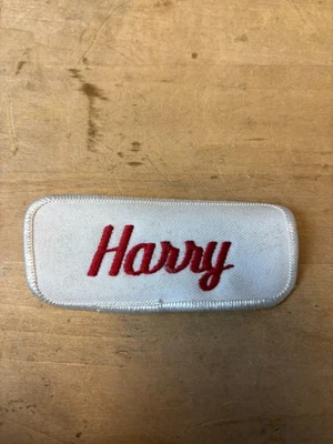 Vtg 70s HARRY Sew On Embroidered Clothing Jacket Uniform Name Patch RED & WHITE - Image 1 of 3
