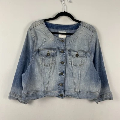 Chaqueta vaquera Torrid Denim para mujer 3X recortada Moto botón azul envejecido Foto 1 de 4