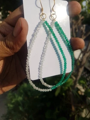 Orecchini pendenti in argento sterling 925 con pietra di luna onice verde... - Immagine 1 di 4