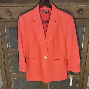 Preston & York NWT Women 14 Blazer Jacket Salmon Lined 3/4 Sleeve Ruching - Picture 1 of 12