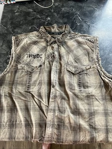 Harley Davidson Willie G Skull Button Sleeveless Shirt Weste 4XL Brown Fray Plaid - Bild 1 von 11