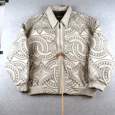 Al Wissam Studded Leather Jacket Mens Size 54 Embroidered AOP Zip Up Y2K Hip Hop - Image 1 of 4